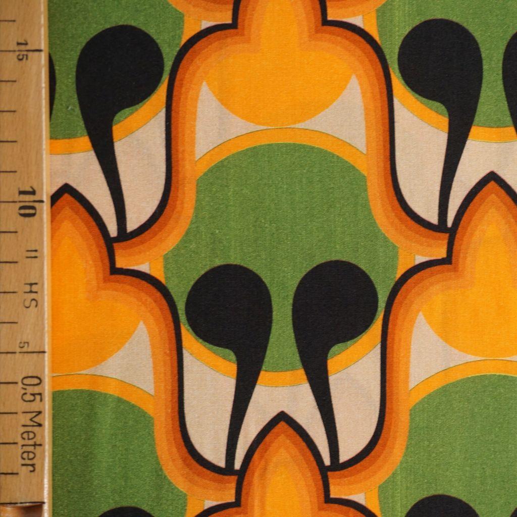 Viskose Druck Retro 70er grün gelborange